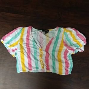 Forever 21 Carnival striped button up crop top M